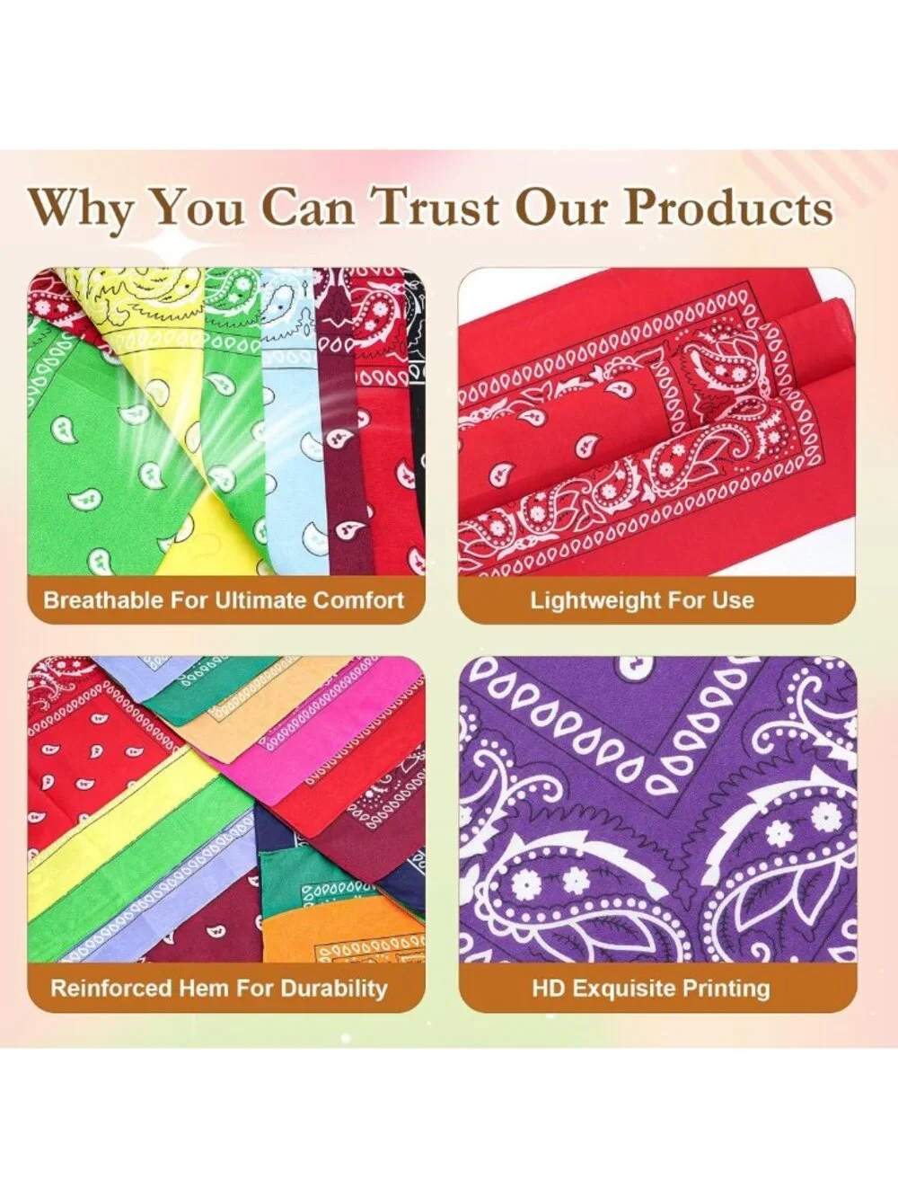 100 Pack Paisley Bandanas - Multipurpose Headwraps, Cowboy Scarves & Face Covers